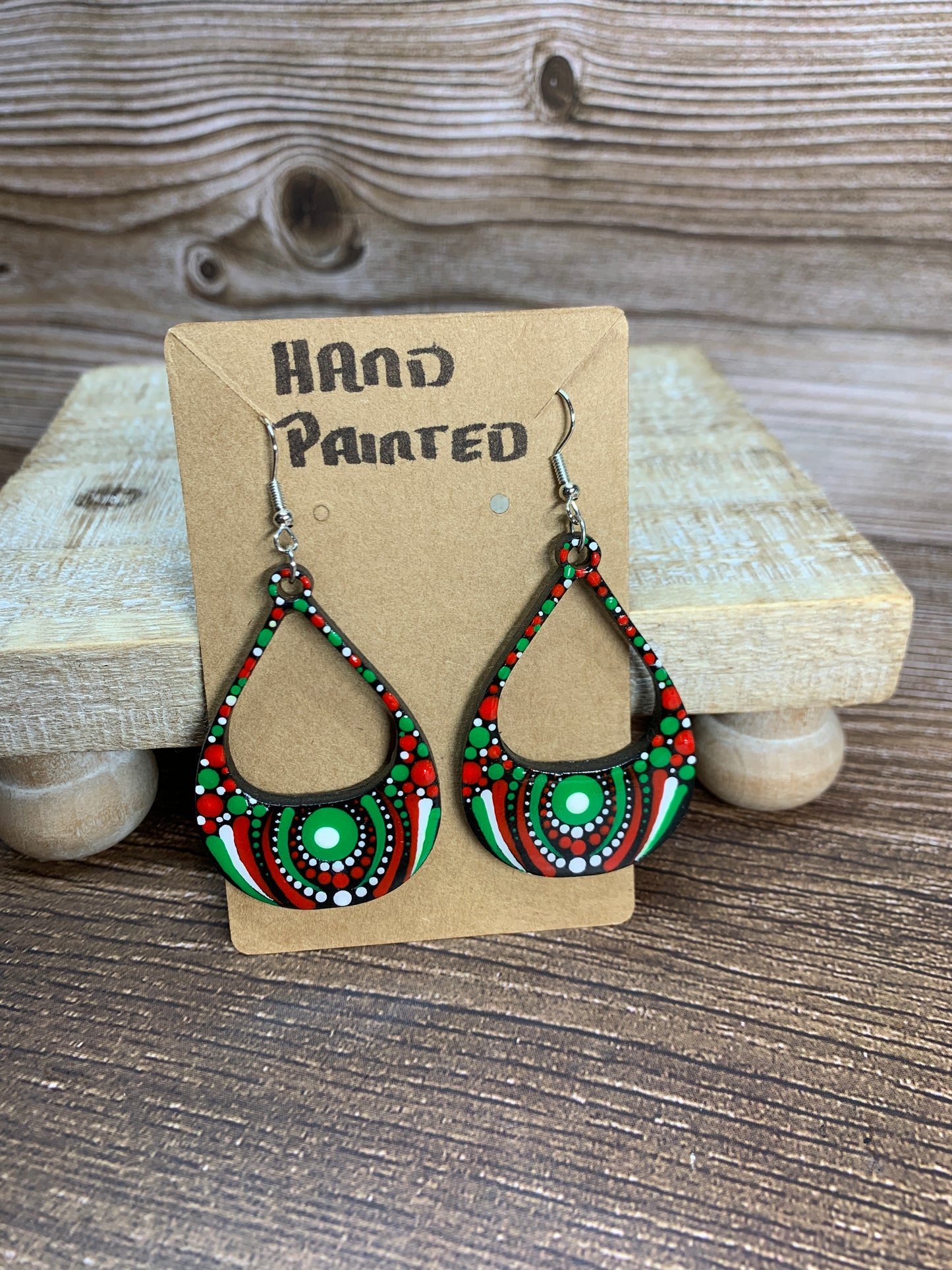 ER#15 Red, Green & White Dotted Earrings