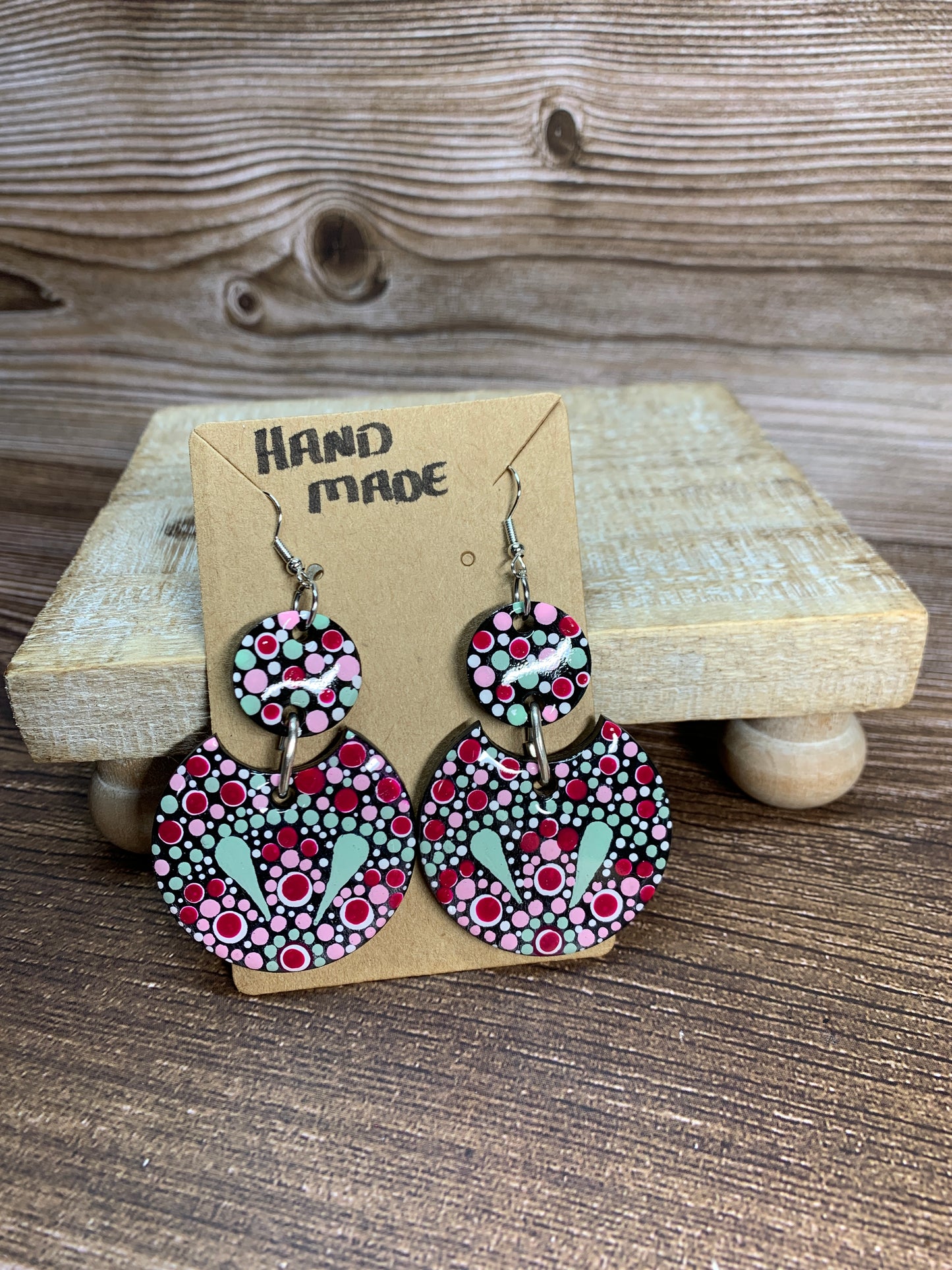 ER#10 Sage & Burgandy Dotted Earrings