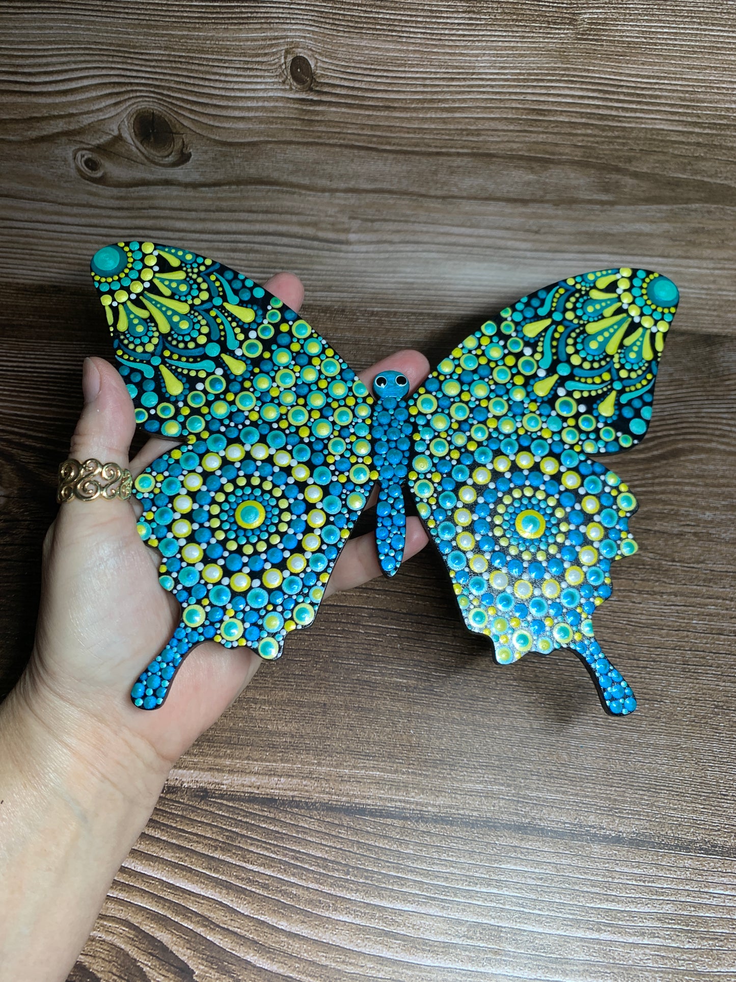 Blue Butterfly Mandala Dot Art Wall Decor