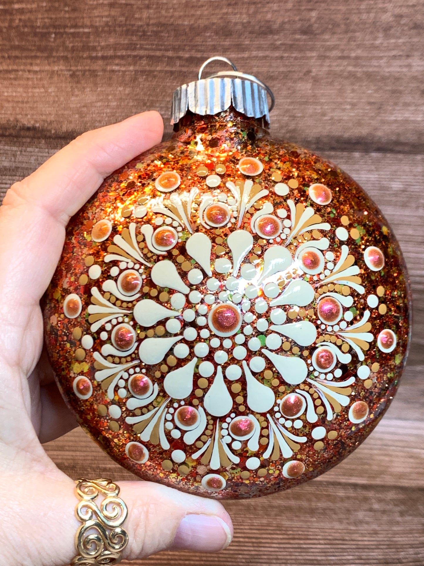 #93 Glittered Dot Art Ornament