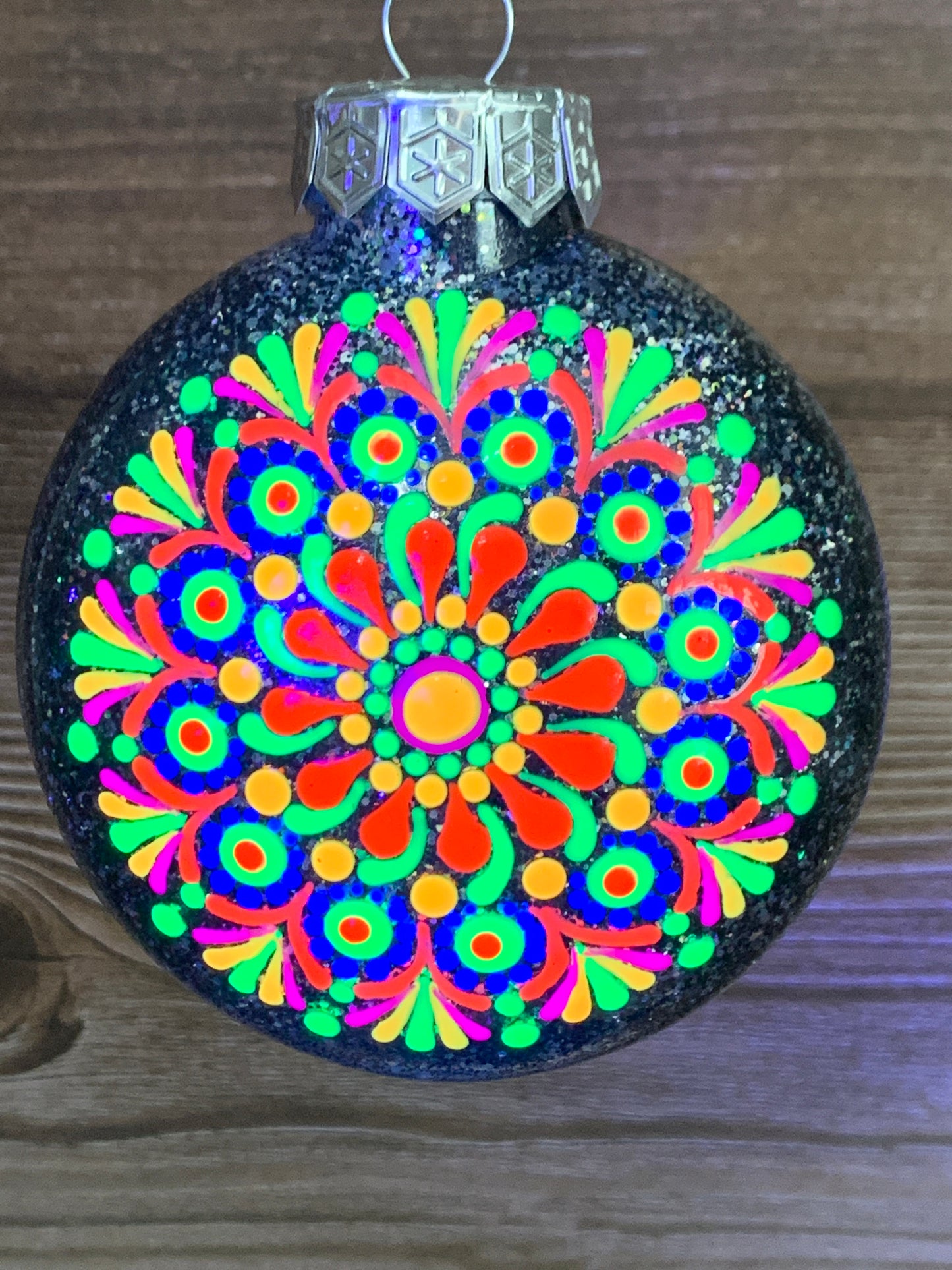 #113 Glittered Mandala Dot Art Ornament
