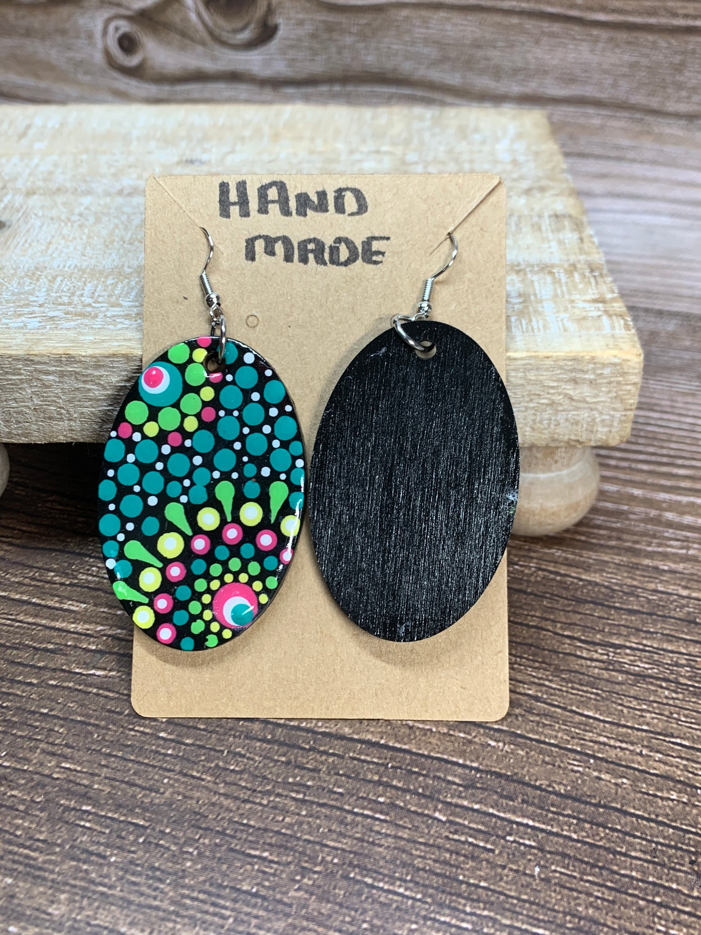 ER#24 Teal, Green And Rose Dotted Earrings