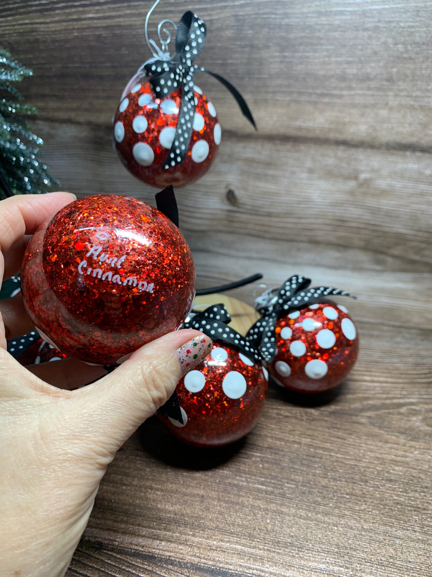 Inspired Red & White Dot ornament