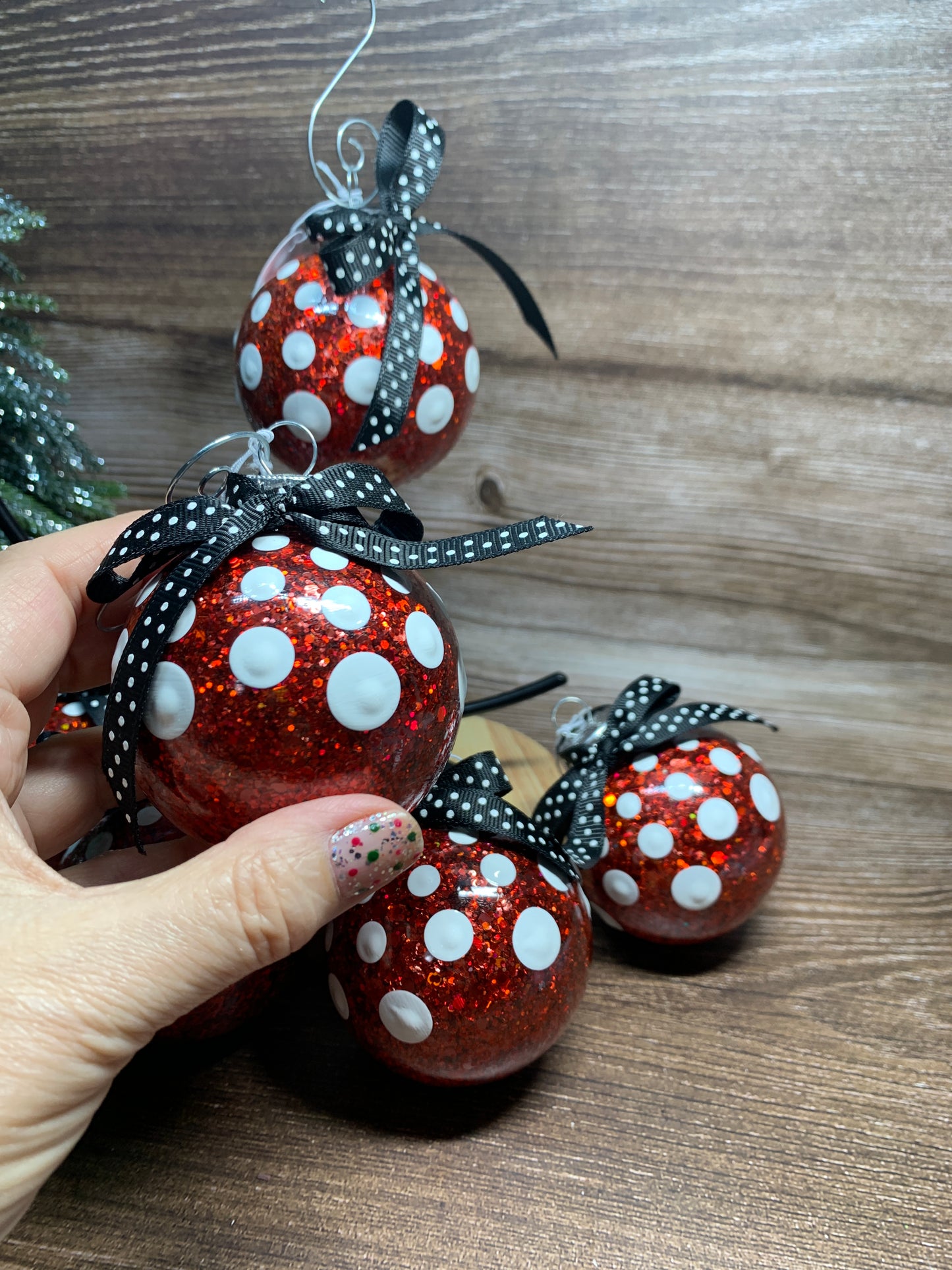 Inspired Red & White Dot ornament