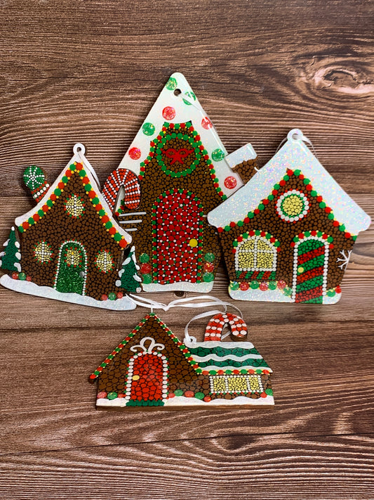 Red & Green Gingerbread House Ornaments