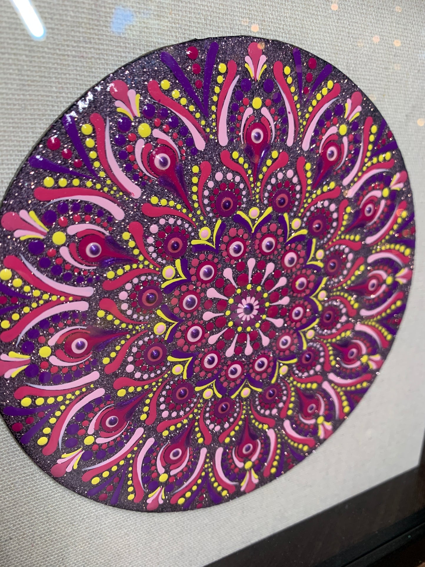 Glittered purple & yellow Framed Mandala