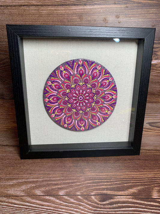 Glittered purple & yellow Framed Mandala