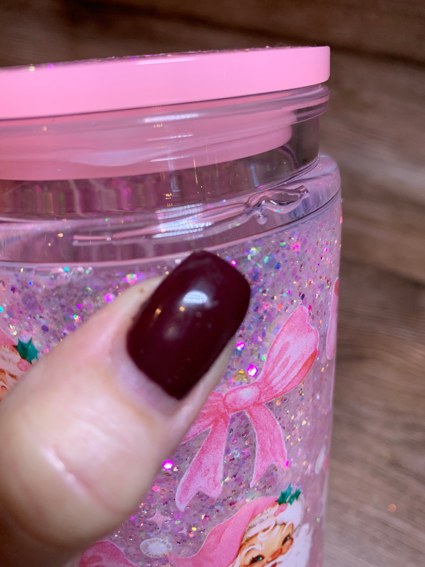 Pink Santa Snowglobe Tumbler (imperfect)