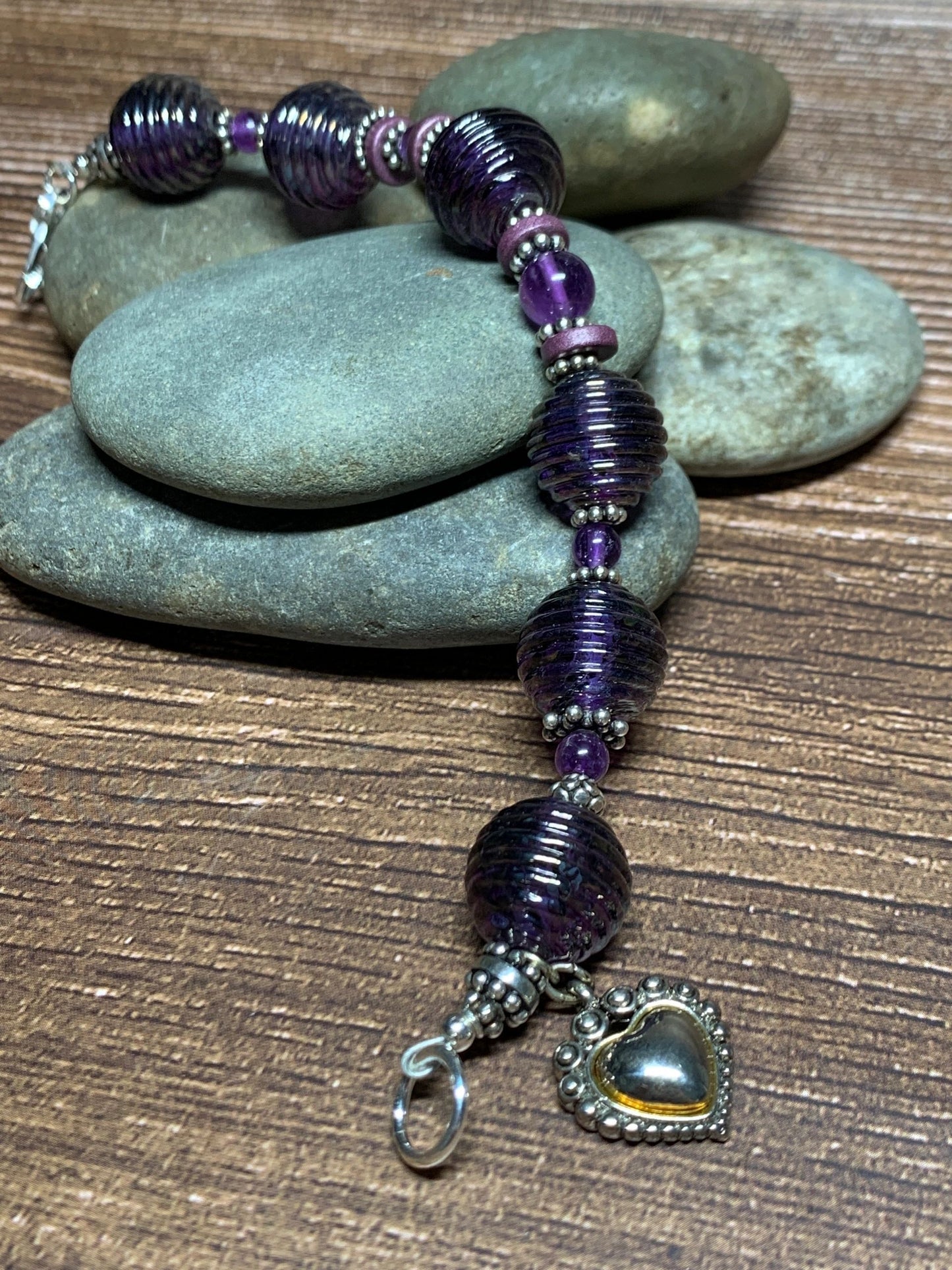 Metallic Purple Lampwork & Amethyst Bracelet