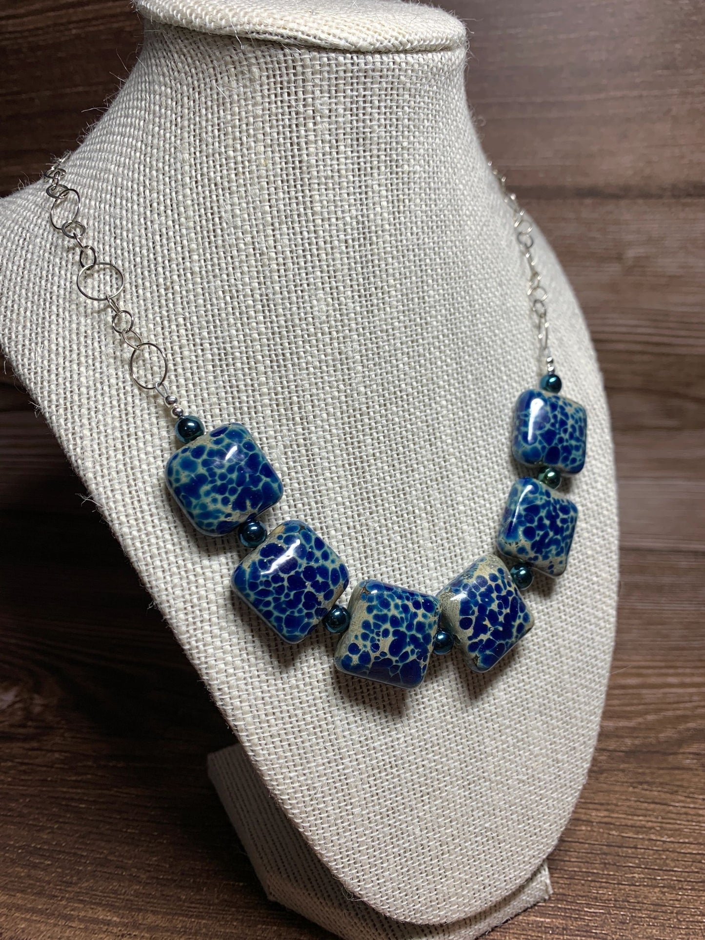 Silvered Blue Lampwork Necklace