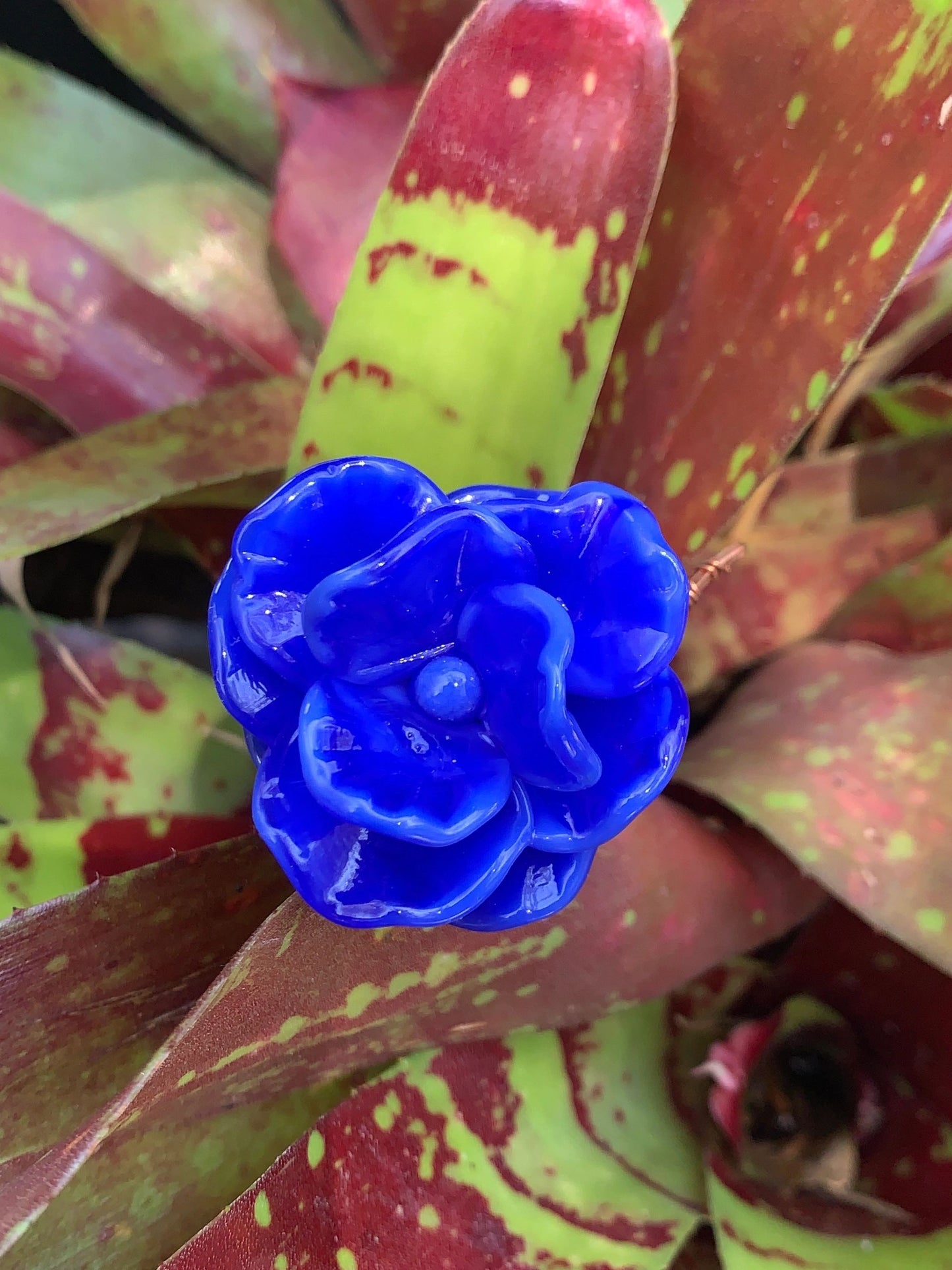 Blue Plant Stake with Copper Leaves