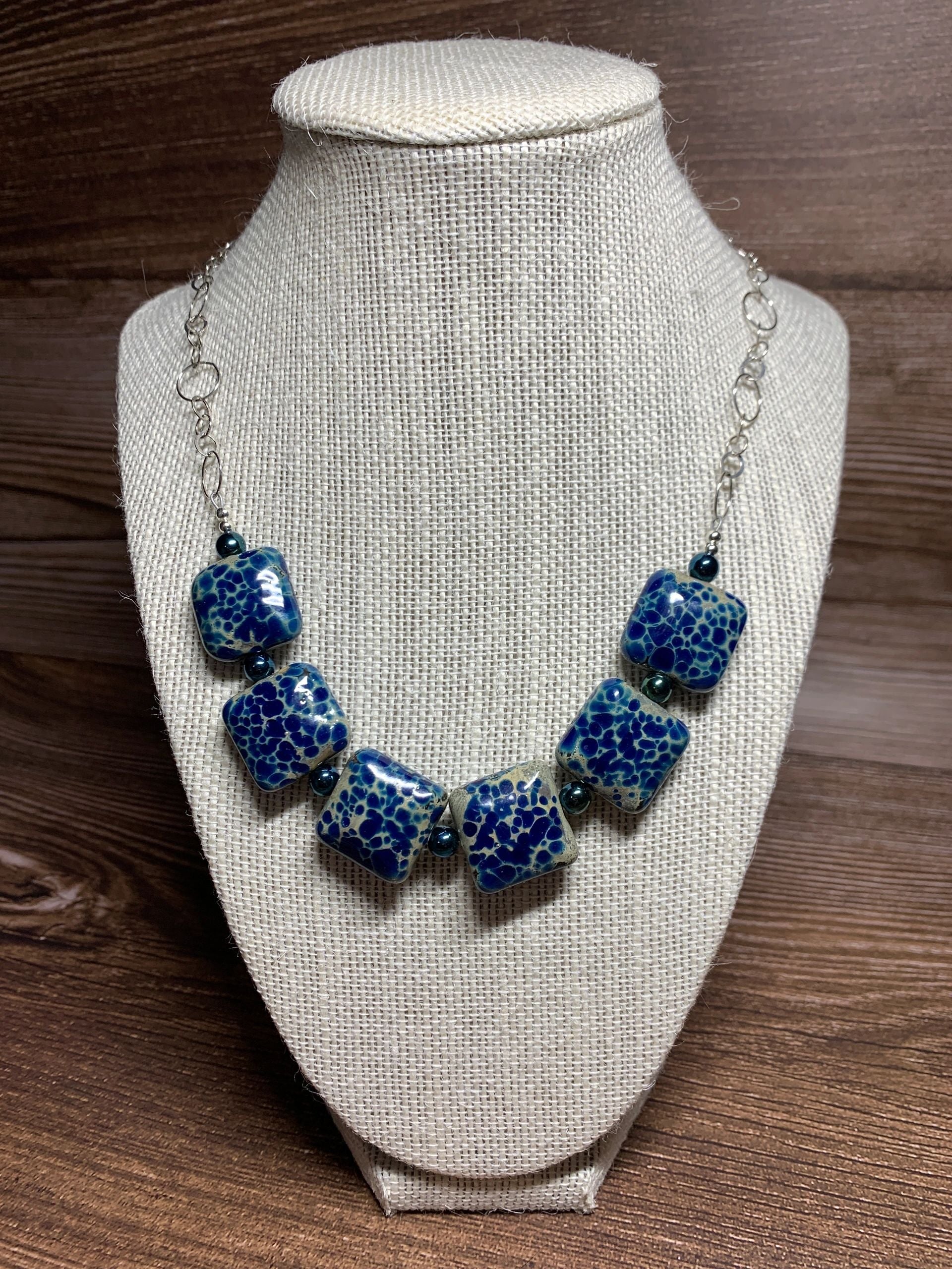 Silvered Blue Lampwork Necklace