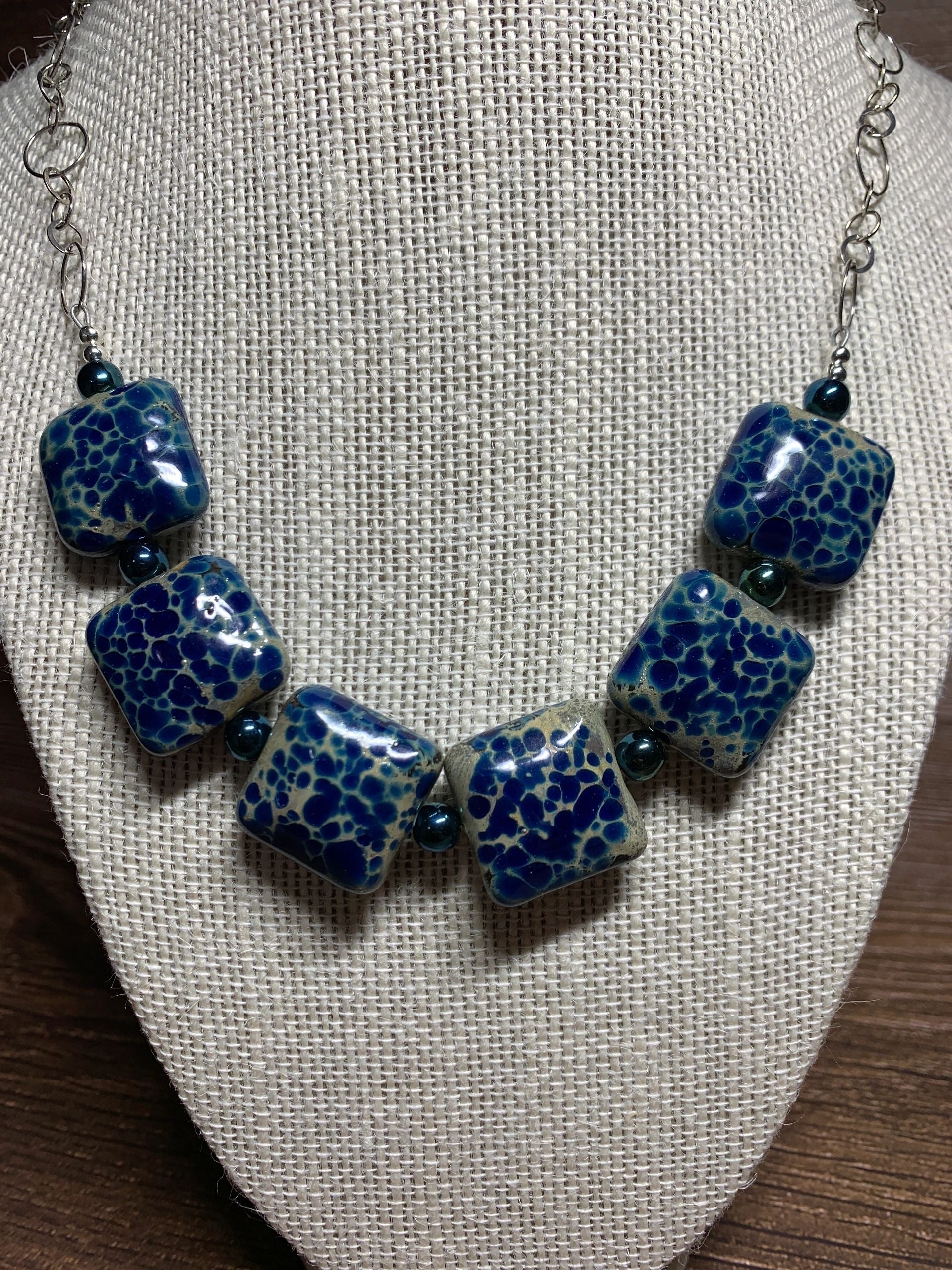 Silvered Blue Lampwork Necklace