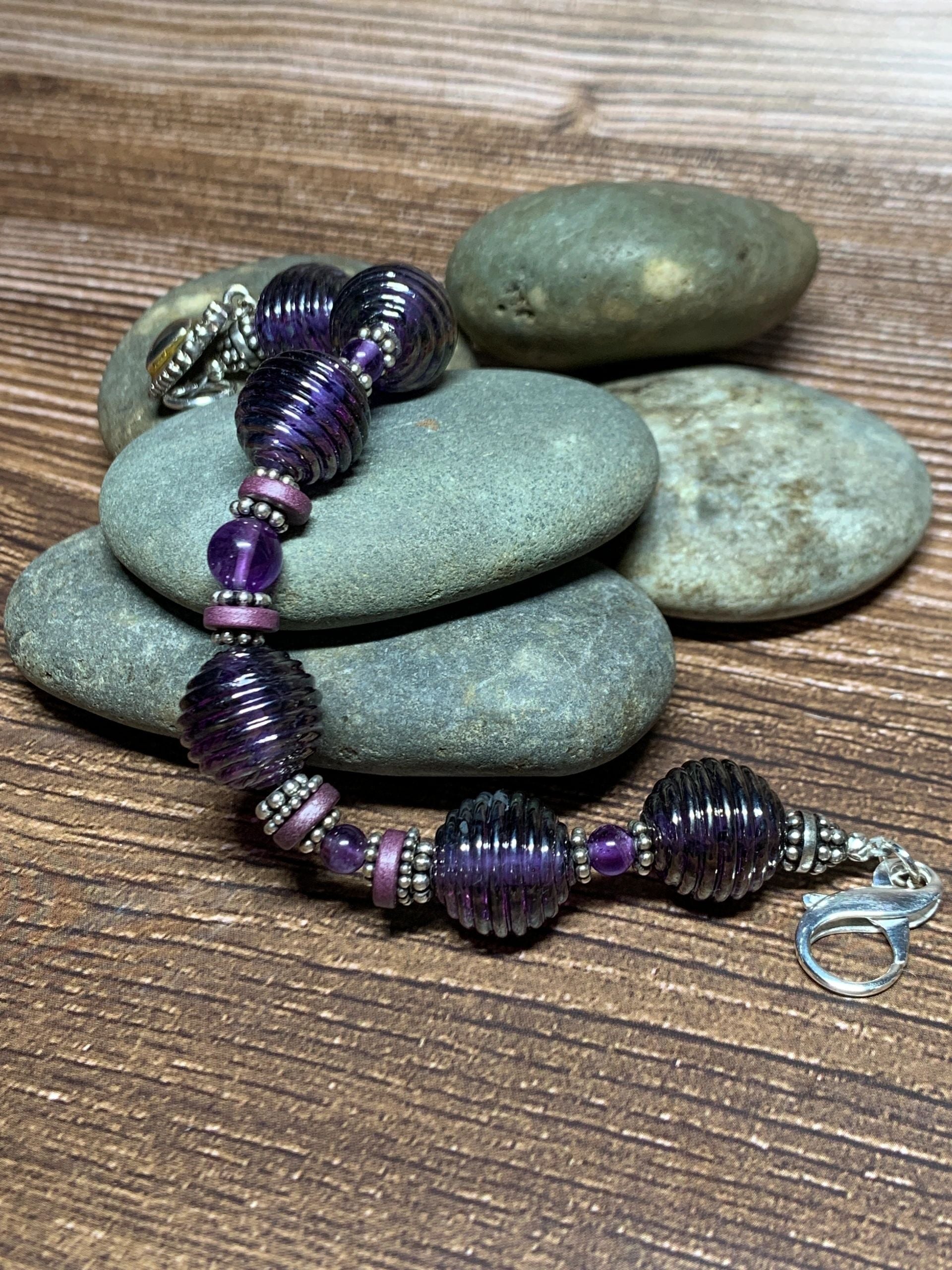 Metallic Purple Lampwork & Amethyst Bracelet