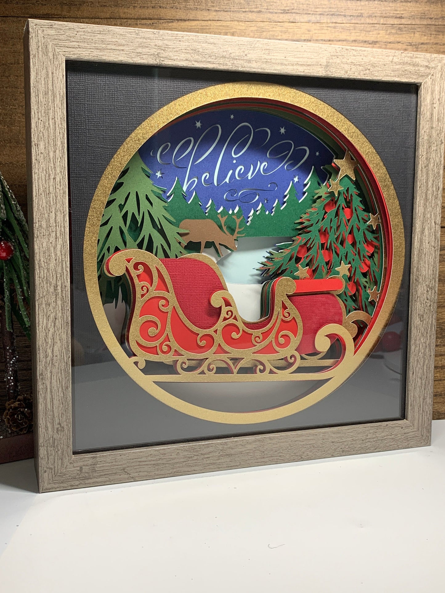 3 Dimensional Framed Paper Art Sleigh