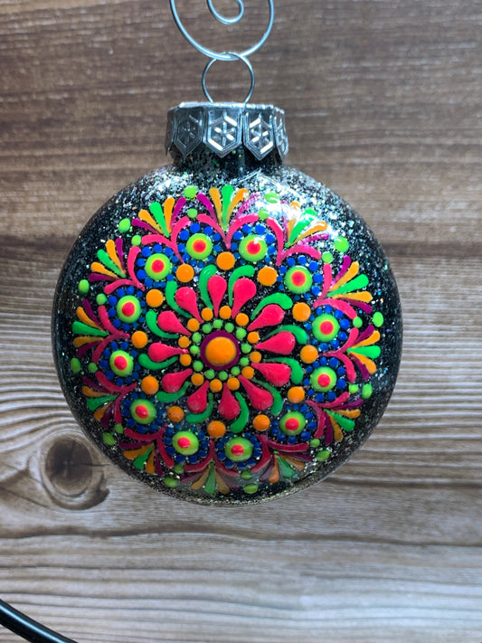 #113 Glittered Mandala Dot Art Ornament