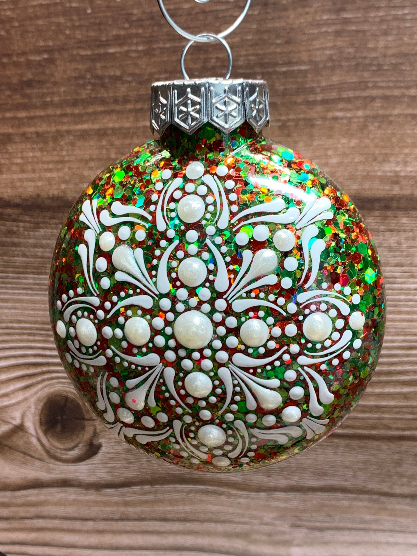 #111 Glittered Dot Art Mandala Ornament