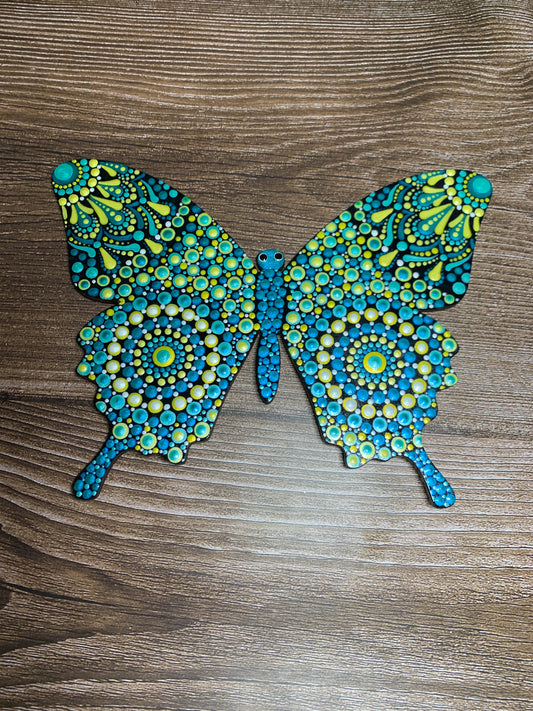 Blue Butterfly Mandala Dot Art Wall Decor