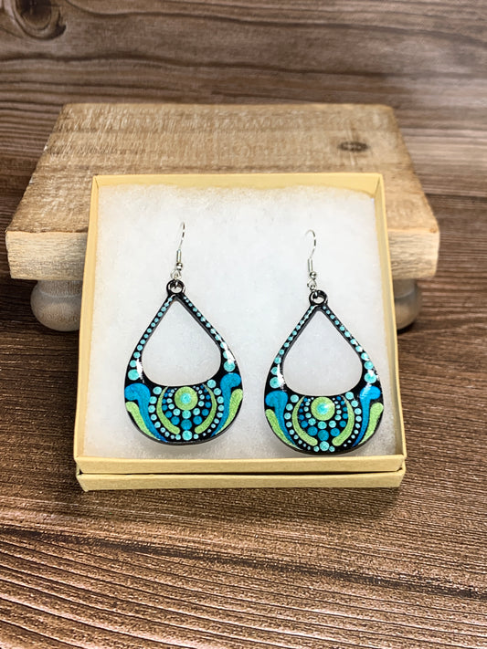 Aqua and Green Dotted Earrings