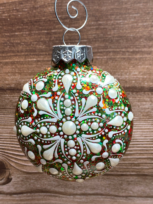 #107 Glittered Dot Art Mandala Ornament