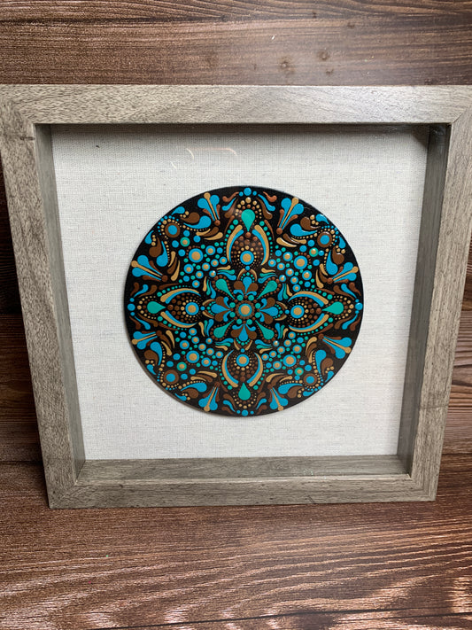 Teals and Browns Framed Mandala