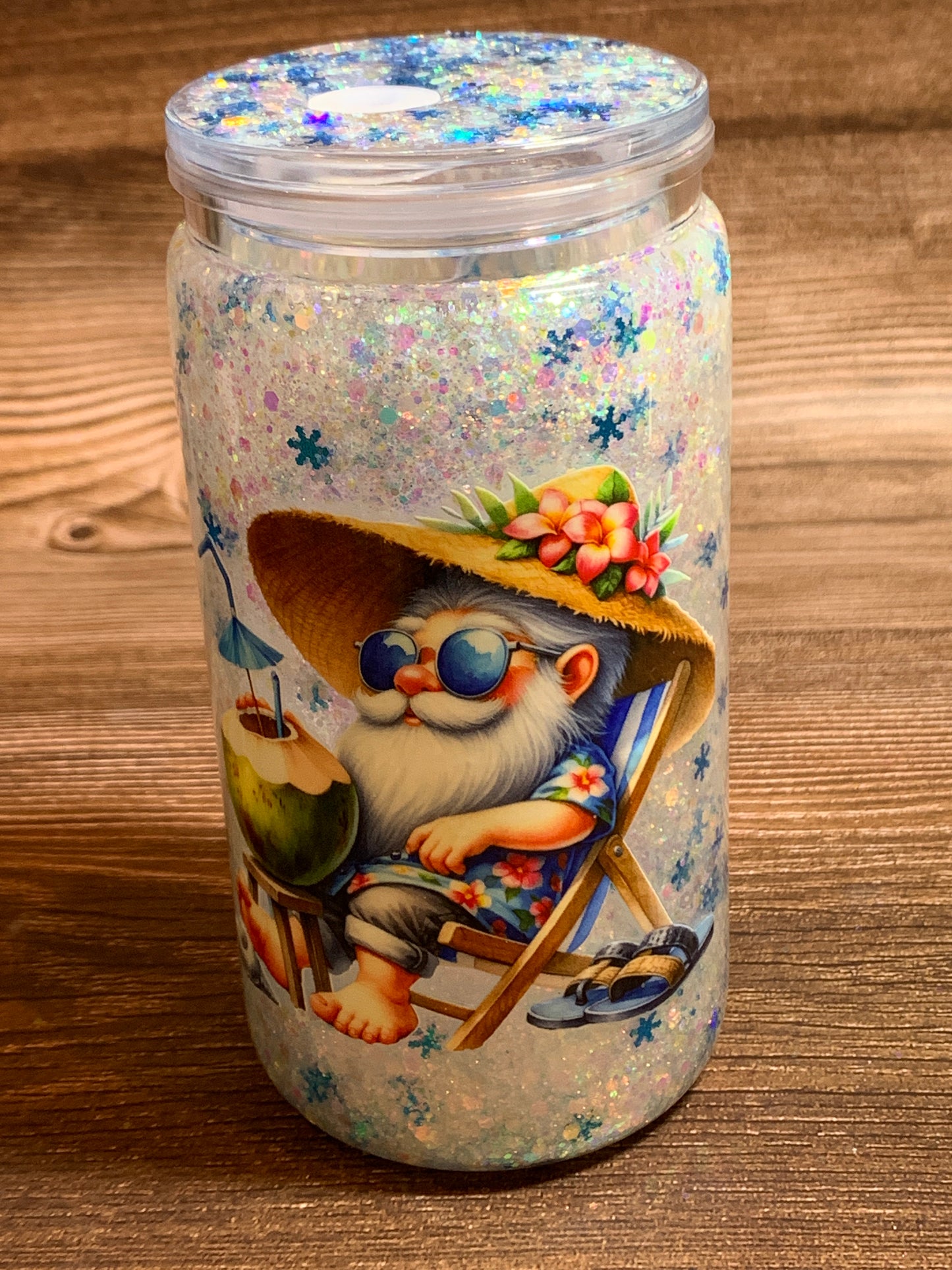 Tropical Santa Snowglobe Tumbler