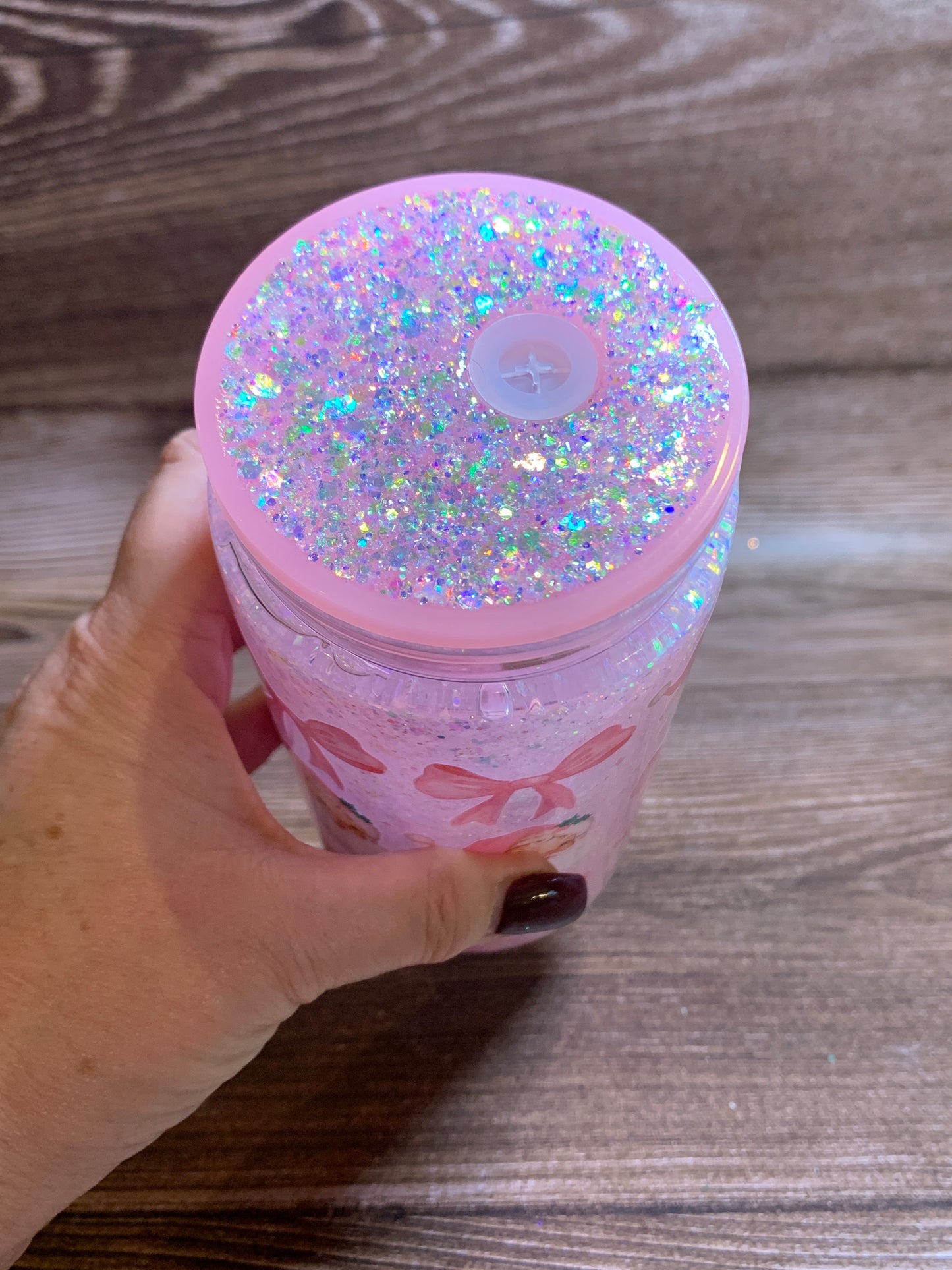 Pink Santa Snowglobe Tumbler (imperfect)