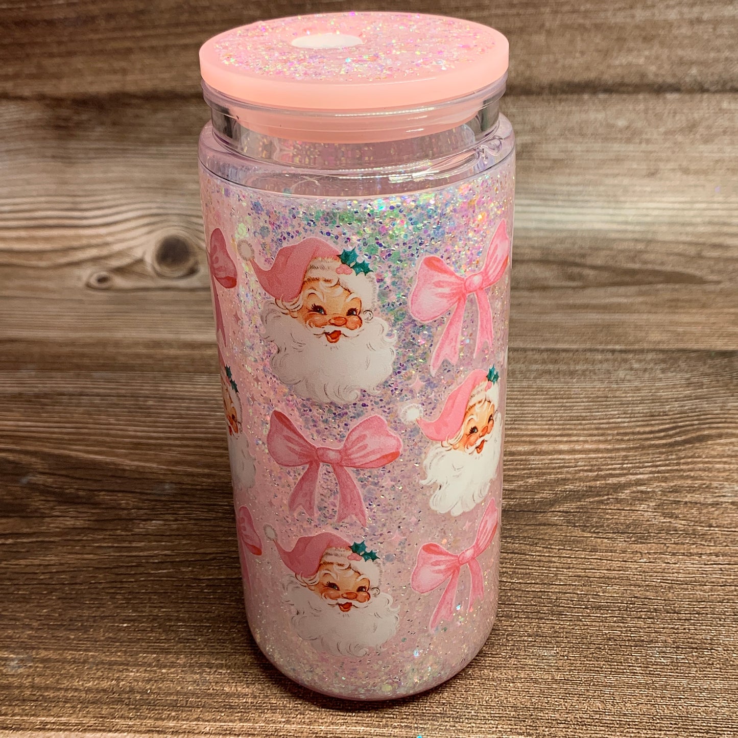 Pink Santa Snowglobe Tumbler (imperfect)