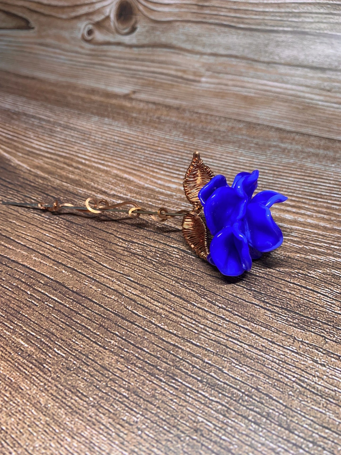 Blue Plant Stake with Copper Leaves