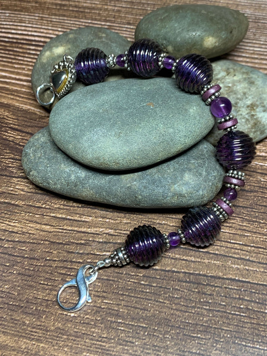 Metallic Purple Lampwork & Amethyst Bracelet
