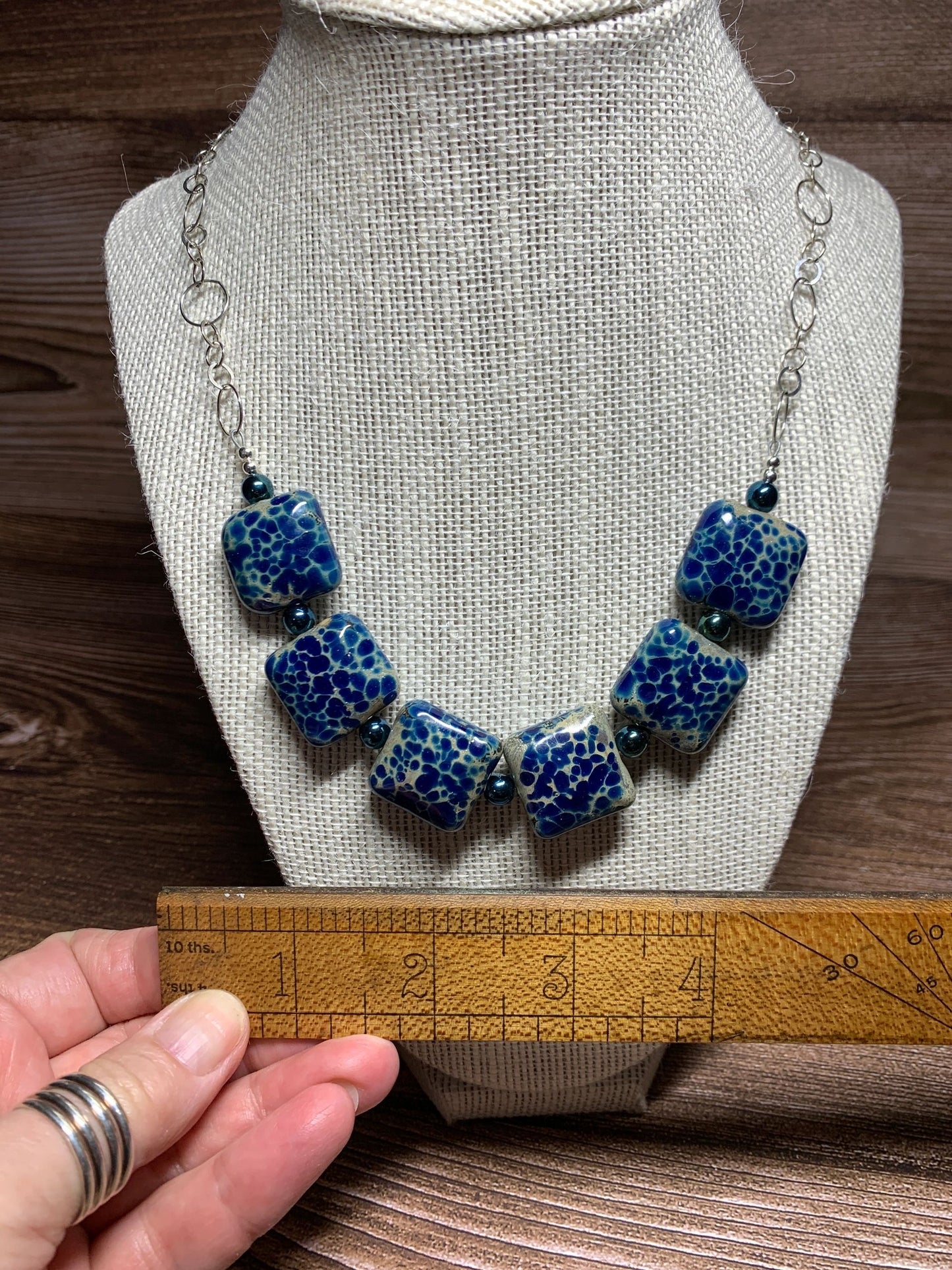 Silvered Blue Lampwork Necklace