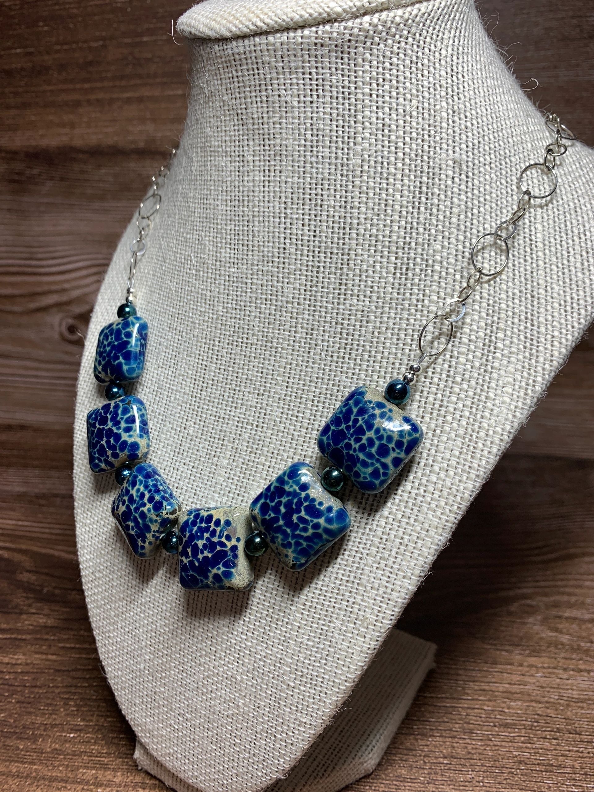 Silvered Blue Lampwork Necklace