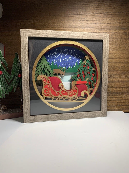 3 Dimensional Framed Paper Art Sleigh